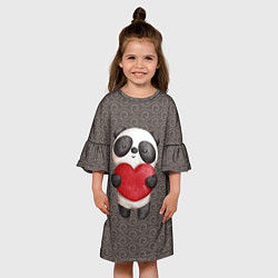 Платье клеш для девочки Панда с сердечком, цвет: 3D-принт — фото 2