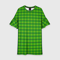 Платье клеш для девочки Шотландка зеленая крупная, цвет: 3D-принт
