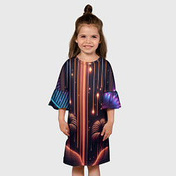 Платье клеш для девочки Неоновый тропический дождь, цвет: 3D-принт — фото 2
