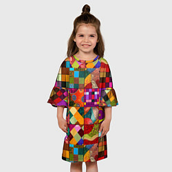Платье клеш для девочки Лоскутное шитье, пэчворк из нейросети, цвет: 3D-принт — фото 2