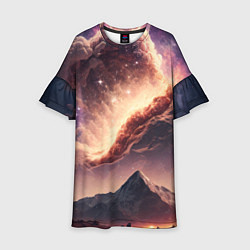 Платье клеш для девочки Космос и звезды в небе над горами, цвет: 3D-принт