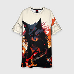 Платье клеш для девочки Black rocker cat on a light background - C-Cats co, цвет: 3D-принт