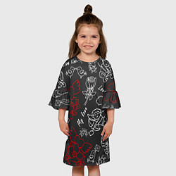 Платье клеш для девочки Летающие сердца купидоны розы на черном фоне, цвет: 3D-принт — фото 2