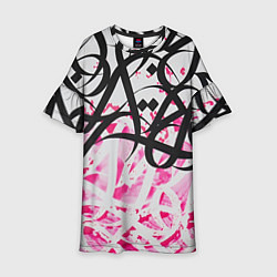 Платье клеш для девочки Черно-розовая каллиграфия, цвет: 3D-принт