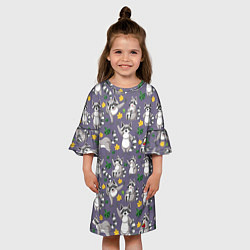 Платье клеш для девочки Веселый енот паттерн, цвет: 3D-принт — фото 2