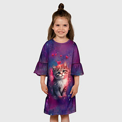Платье клеш для девочки Космически котенок, цвет: 3D-принт — фото 2