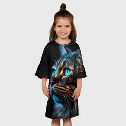 Платье клеш для девочки Кот с неоновыми глазами, цвет: 3D-принт — фото 2