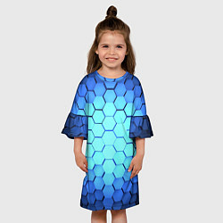 Платье клеш для девочки Голубые соты шейповая абстракция, цвет: 3D-принт — фото 2