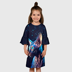 Платье клеш для девочки Кот сфинкс и искорки, цвет: 3D-принт — фото 2