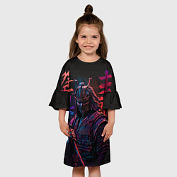 Платье клеш для девочки Самурай неон, цвет: 3D-принт — фото 2
