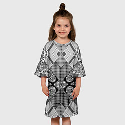 Платье клеш для девочки Черно белый этнический лоскутный узор, цвет: 3D-принт — фото 2