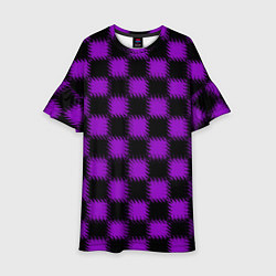 Платье клеш для девочки Фиолетовый черный узор Шахматка, цвет: 3D-принт