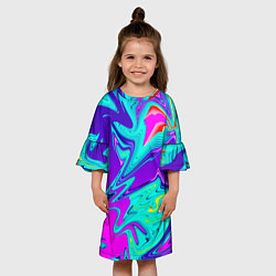 Платье клеш для девочки Неоновые краски разводы, цвет: 3D-принт — фото 2