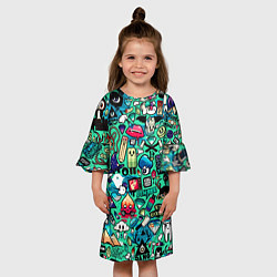 Платье клеш для девочки Комикс иллюстрированный, цвет: 3D-принт — фото 2