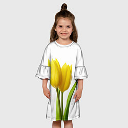Платье клеш для девочки Желтые тюльпаны на белом, цвет: 3D-принт — фото 2