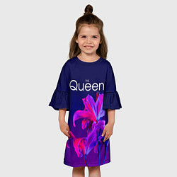 Платье клеш для девочки The Queen Королева и цветы, цвет: 3D-принт — фото 2