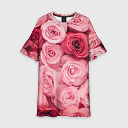 Платье клеш для девочки Чайная пыльная роза - нежно розовый цветок, цвет: 3D-принт