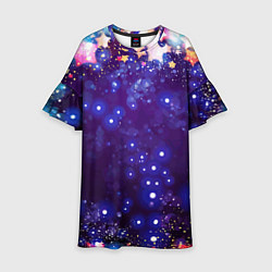 Платье клеш для девочки Звездочки - космическое небо, цвет: 3D-принт