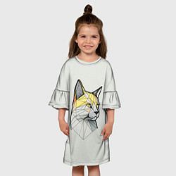 Платье клеш для девочки Стилизованная кошка в геометрическом стиле, цвет: 3D-принт — фото 2