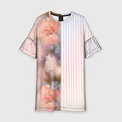 Платье клеш для девочки Цветы за стеклом - полосы с градиентом, цвет: 3D-принт