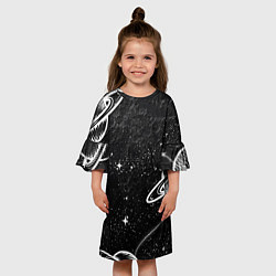 Платье клеш для девочки Черно-белый Сатурн, цвет: 3D-принт — фото 2