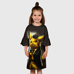 Платье клеш для девочки Пикачу в строгом костюме, цвет: 3D-принт — фото 2