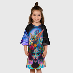 Платье клеш для девочки Девушка с кошкой - нейросеть - искусство, цвет: 3D-принт — фото 2