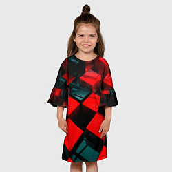 Платье клеш для девочки Кубы геометрии красный и чёрный, цвет: 3D-принт — фото 2