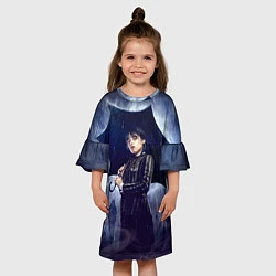 Платье клеш для девочки Уэнсдей Аддамс с зонтом, цвет: 3D-принт — фото 2