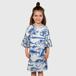 Платье клеш для девочки Морские рыбы, цвет: 3D-принт — фото 2