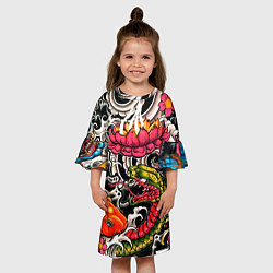 Платье клеш для девочки Иредзуми: цветущий лотос, цвет: 3D-принт — фото 2