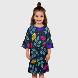 Платье клеш для девочки Листья и цветы, цвет: 3D-принт — фото 2