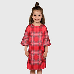 Платье клеш для девочки Красный с белым клетчатый узор, цвет: 3D-принт — фото 2