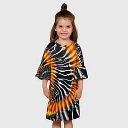 Платье клеш для девочки Tie dye - тай дай в черно белую полоску, цвет: 3D-принт — фото 2