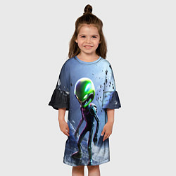 Платье клеш для девочки Alien during a space storm, цвет: 3D-принт — фото 2