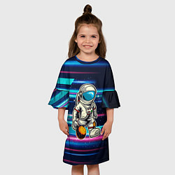 Платье клеш для девочки Космонавт играет планетой как мячом, цвет: 3D-принт — фото 2