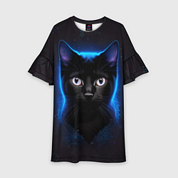 Платье клеш для девочки Черный кот на фоне созвездий, цвет: 3D-принт