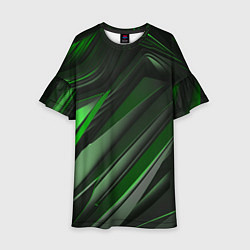 Платье клеш для девочки Green black abstract, цвет: 3D-принт