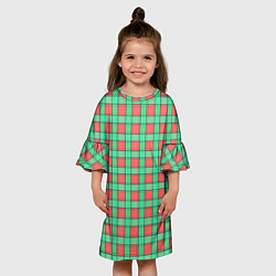 Платье клеш для девочки Клетчатый зелено -оранжевый паттерн, цвет: 3D-принт — фото 2