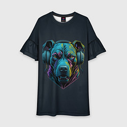 Платье клеш для девочки Питбуль в наушниках, цвет: 3D-принт