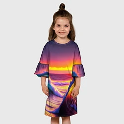 Платье клеш для девочки Волны на закате, цвет: 3D-принт — фото 2