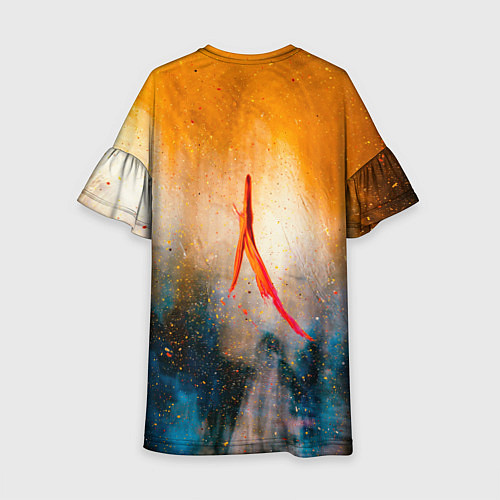 Детское платье Оранжево-синий туман и краски / 3D-принт – фото 2