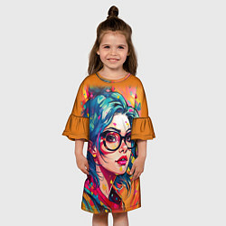 Платье клеш для девочки Девушка в очках, цвет: 3D-принт — фото 2