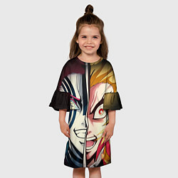 Платье клеш для девочки Аказа и Ренгоку - клинок, цвет: 3D-принт — фото 2