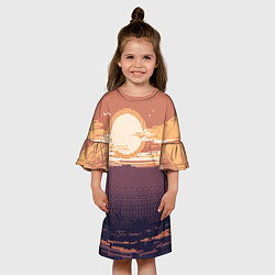 Платье клеш для девочки Пиксельный пейзаж пустыни, цвет: 3D-принт — фото 2