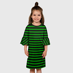 Платье клеш для девочки Черно-зеленые полосы, цвет: 3D-принт — фото 2