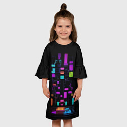 Платье клеш для девочки Тетрис неон, цвет: 3D-принт — фото 2