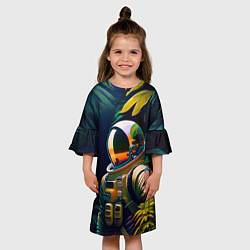 Платье клеш для девочки Космонавт в зарослях, цвет: 3D-принт — фото 2
