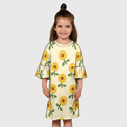 Платье клеш для девочки Подсолнух с листьями, цвет: 3D-принт — фото 2