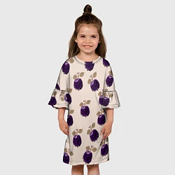 Платье клеш для девочки Слива с листьями - пиксель арт, цвет: 3D-принт — фото 2